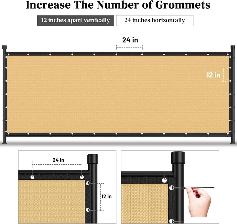 Winpull 5FT x 50FT Privacy Fence Screen Heavy Duty 170GSM Fencing Mesh Shade Net Cover Nickel-Plated Copper Grommets, 95% Blockage Fence Privacy for Outdoor Wall Garden Yard Backyard Pool (Beige) - Image 3